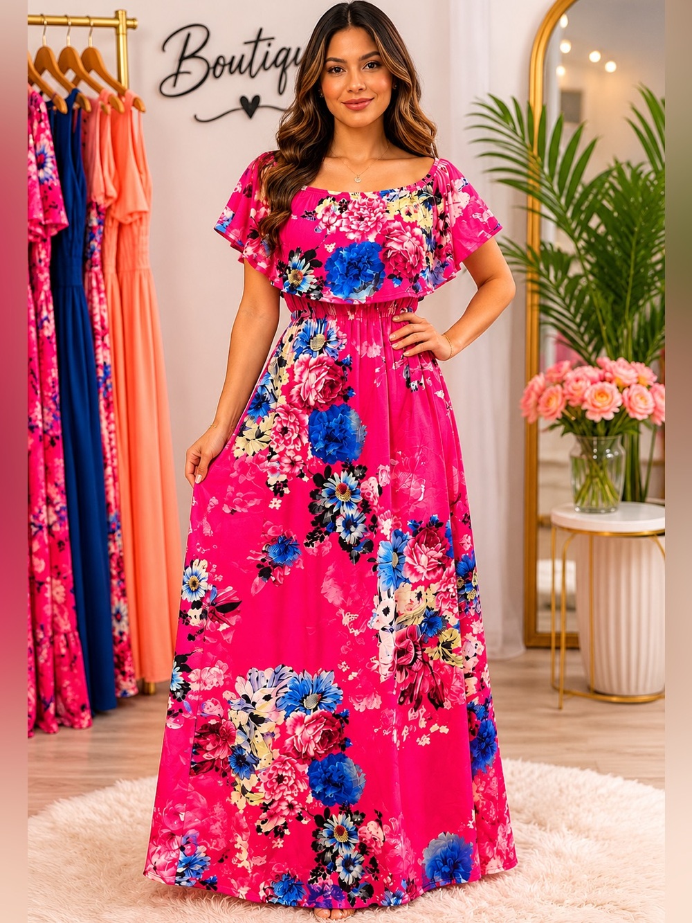 Women’s Pink Floral Maxi Dress by